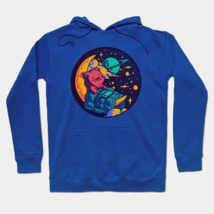 Sleeping kitten on moon, cute cat sleeping on moon neon Hoodie